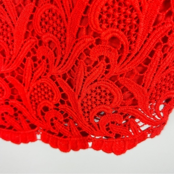 Talbots Lace Crochet Pom Cotton Short Sleeve Top Size 10 Vermilion - Picture 8 of 14